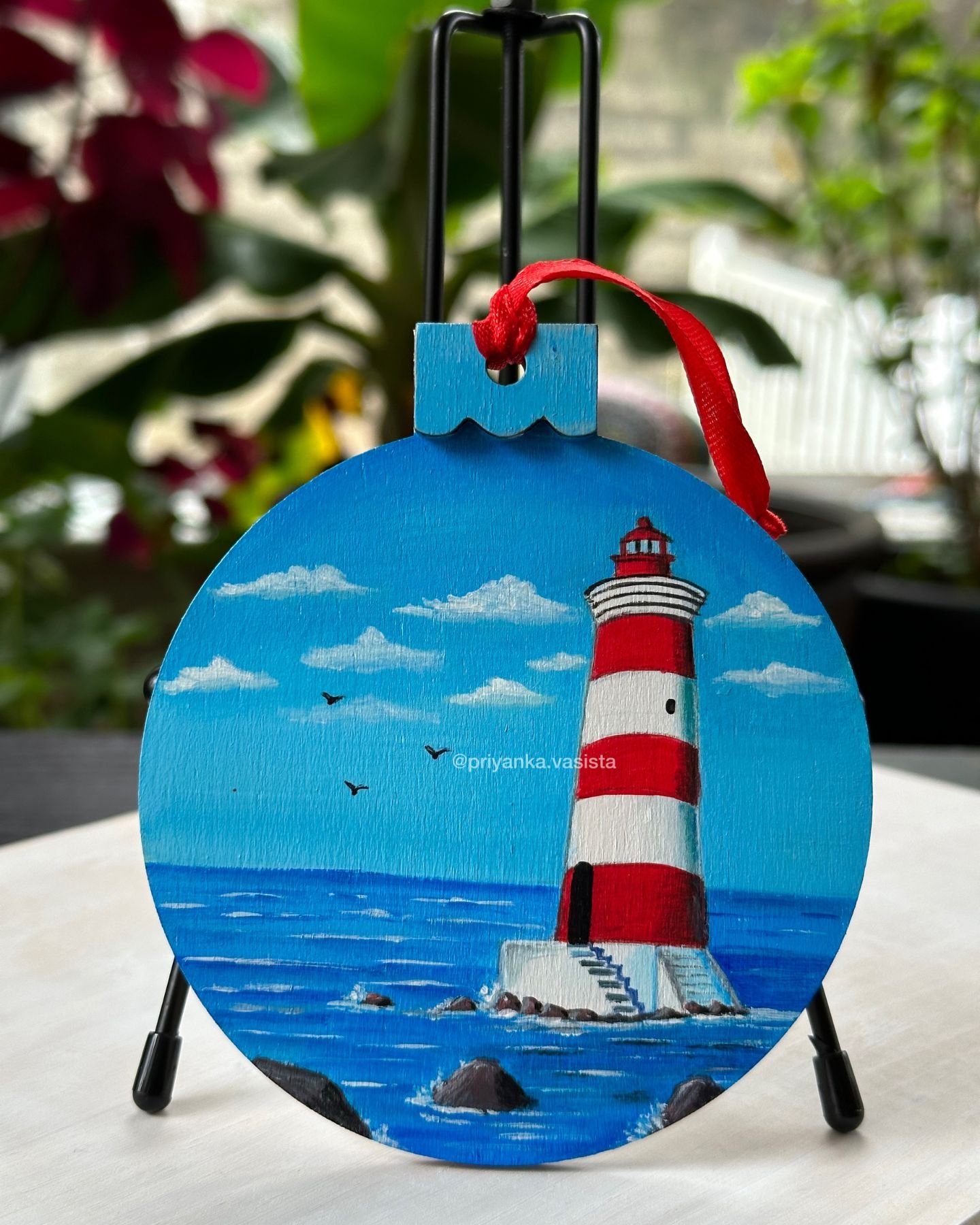 Hand painted lighthouse wall hanging landscape art