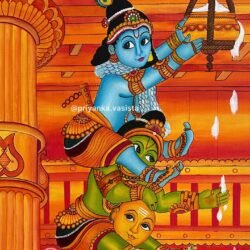 Hand-painted Krishna with friends traditional art