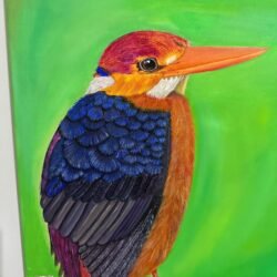 Hand painted colorful bird artwork on canvas